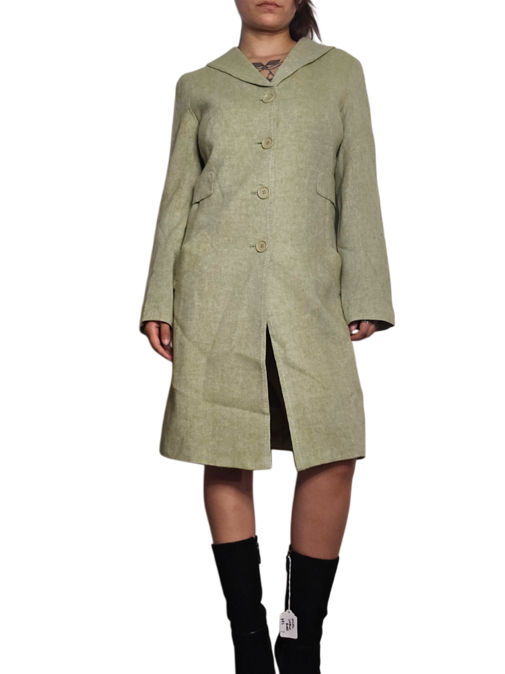 Y2k Max Studio Light Olive Green Wool Button-Front Trench Coat!